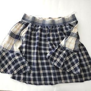 Loft Size S Blue beige gingham off shoulder bell sleeves